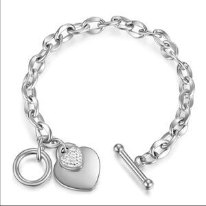 💗 Silver Love Heart Chain Charms Bracelet